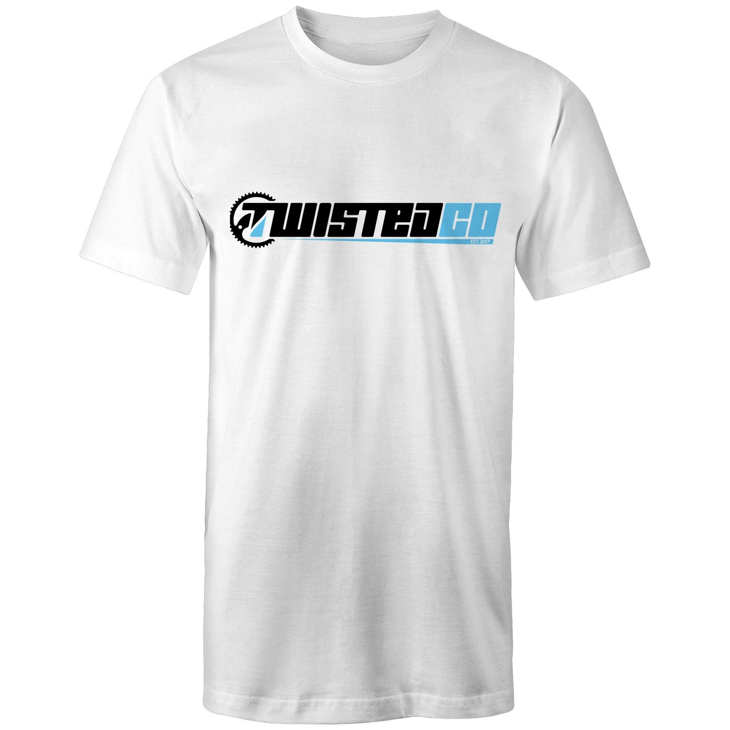 Twisted Co White Tall Tee - Light Blue Logo