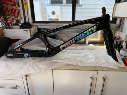 Dirty Black Prophecy SCUD EVO3 Carbon BMX Disc Frame & Forks Kit (Gloss Black with White Splatter)