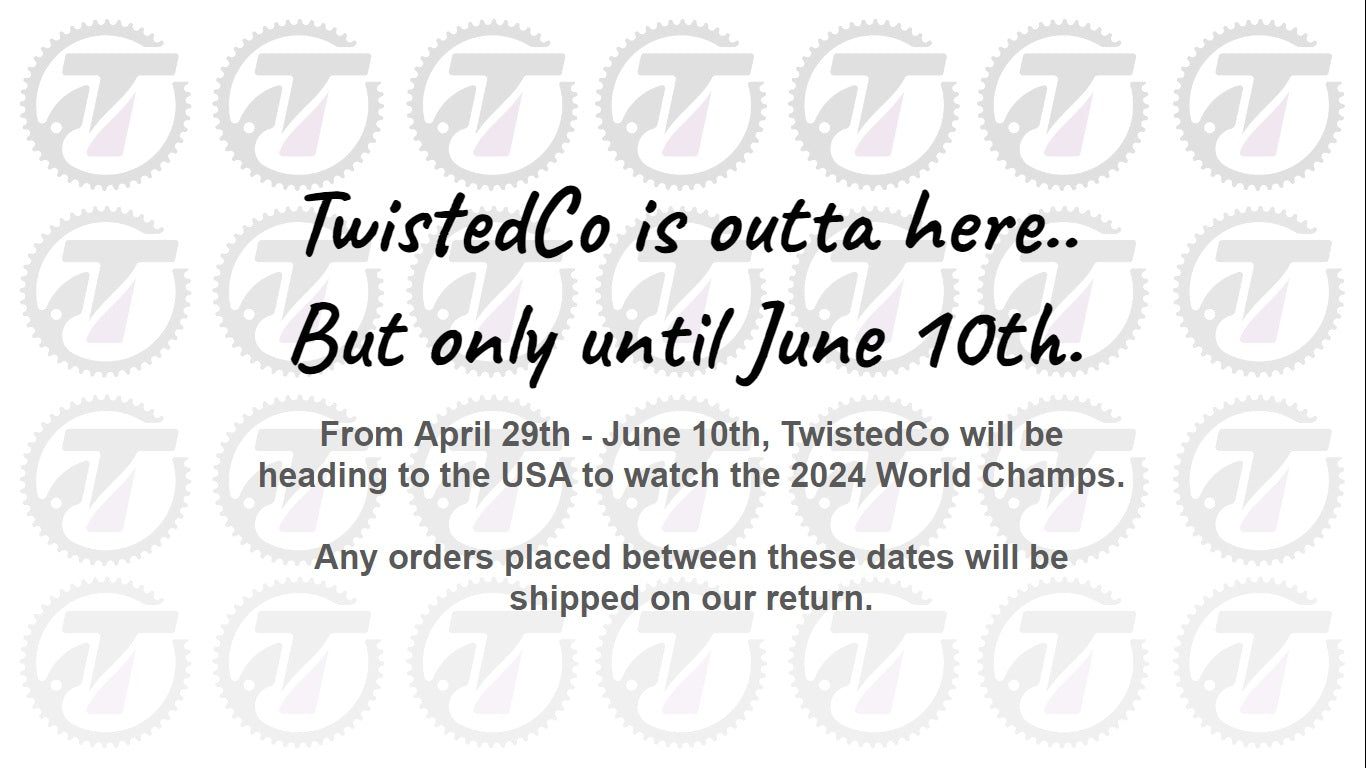 TwistedCo are outta here, but only until June 10th. All orders placed while we are away will be shipped on our return.