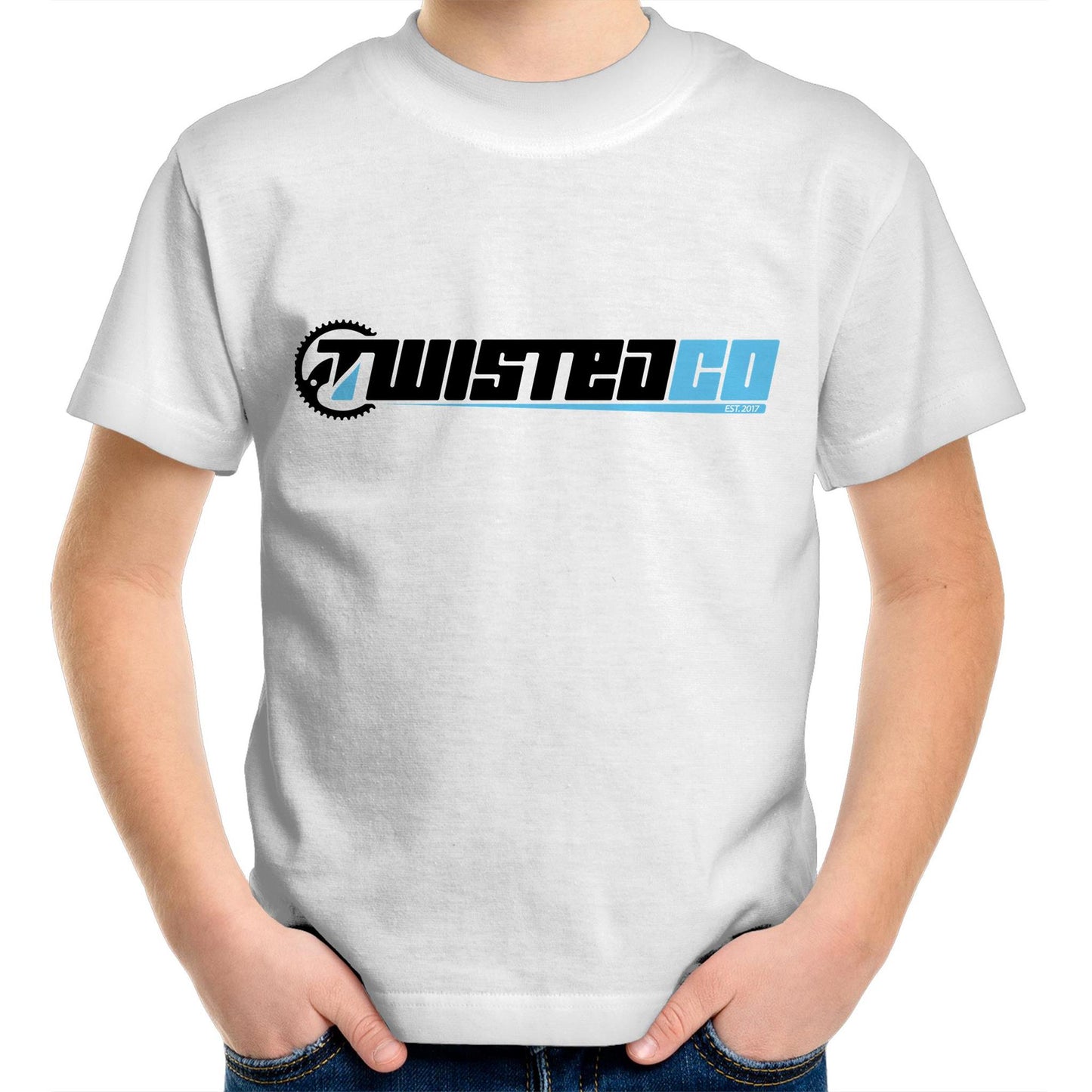 Twisted Co Kids White T-Shirt- Light blue Logo