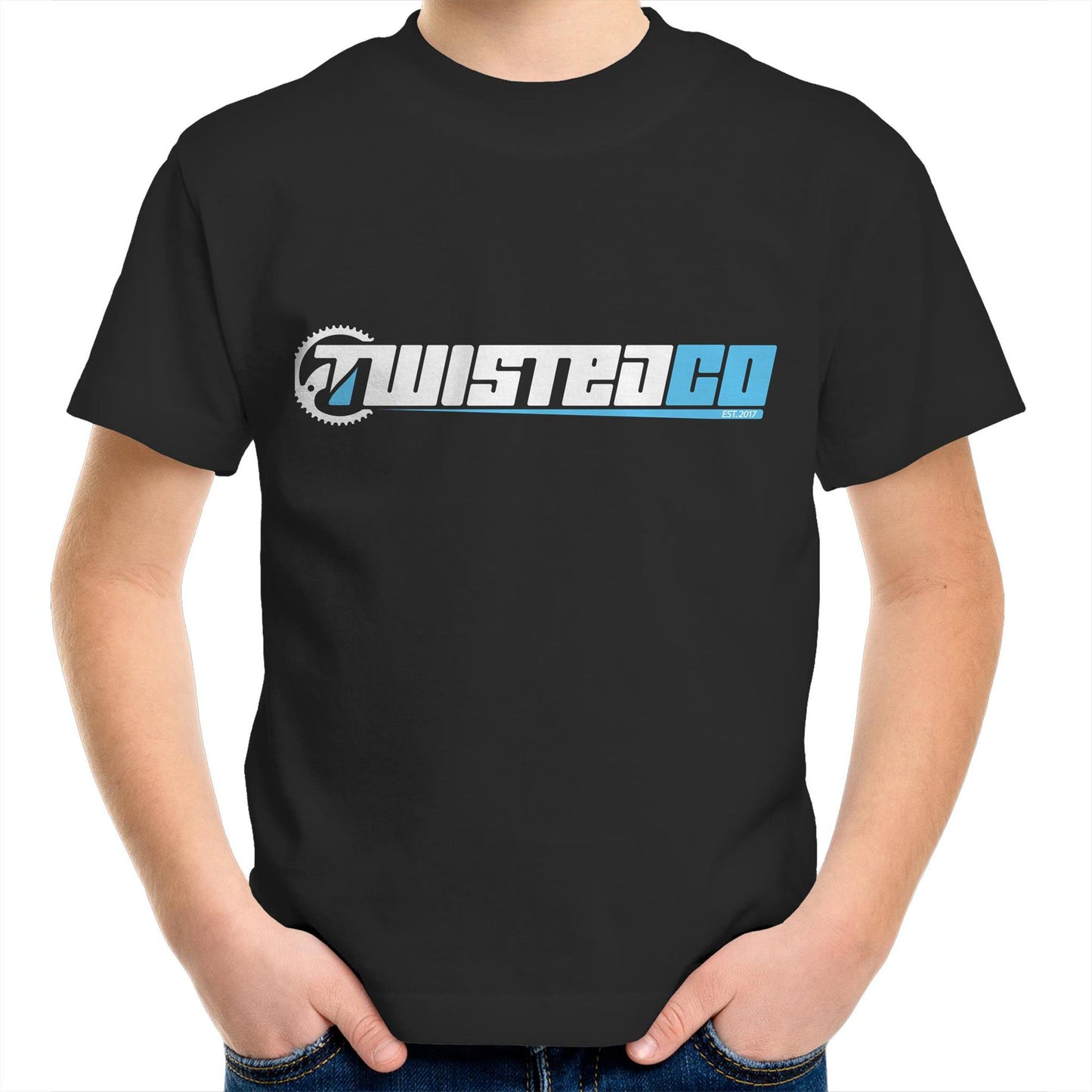 Twisted Co Kids T-Shirt - Light Blue Logo BK/GR